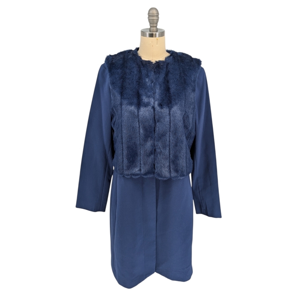 00780 NEW Iman Faux Fur Vest + Coat Blue size Small preppy winter retro cold